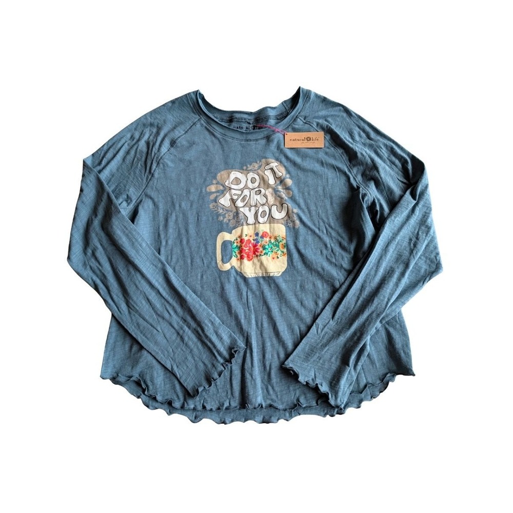 NWT Natural Life Do It For You Graphic Tee Women's XL Floral Mug Long Sleeve